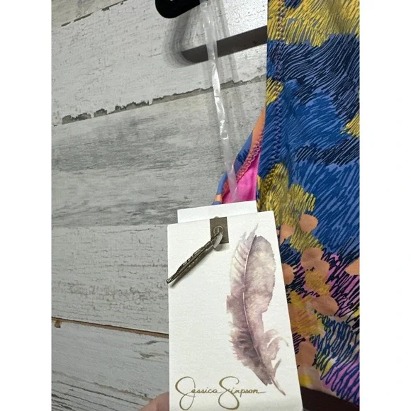 Jessica Simpson Women XL Lip Gloss Pink Abstract One Shoulder Swimsuit NWT - Picture 4 of 4